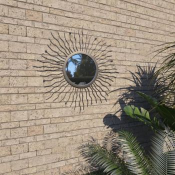 Oglindă de perete de grădină negru 60 cm raze de soare ieftina