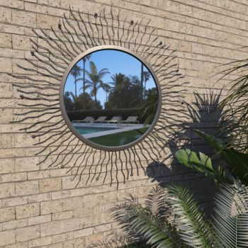 Oglindă de perete de grădină negru 80 cm raze de soare