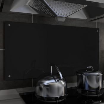 Panou antistropi bucătărie negru 100x50 cm sticlă securizată
