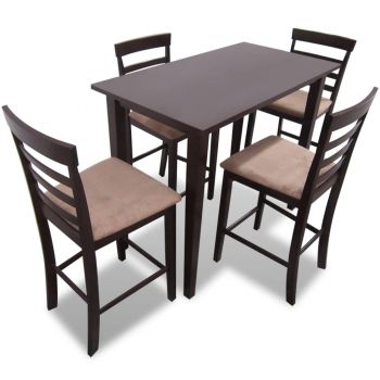 Set masă și 4 scaune de bar din lemn alb