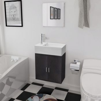 Set mobilier baie format din 3 piese cu chiuvetă inclusă Negru ieftin
