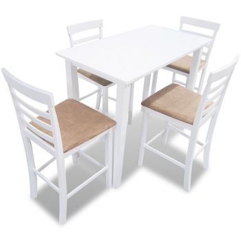 Set mobilier de bar din lemn masă și 4 scaune alb