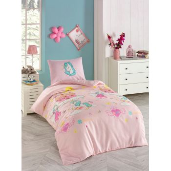 Lenjerie de pat pentru o persoana 2 piese, Unicorn Dreams - Pink, Eponj Home, 65% bumbac/35% poliester ieftina