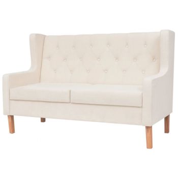Canapea cu 2 locuri material textil alb crem ieftina
