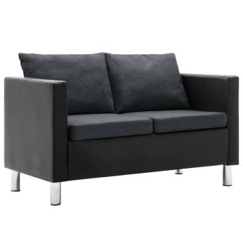 Canapea cu 2 locuri piele ecologică negru și gri inchis