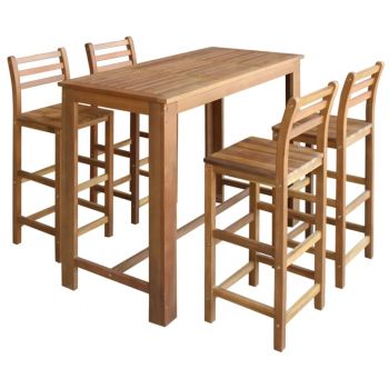 Set masă și scaune de bar 5 piese lemn masiv de acacia