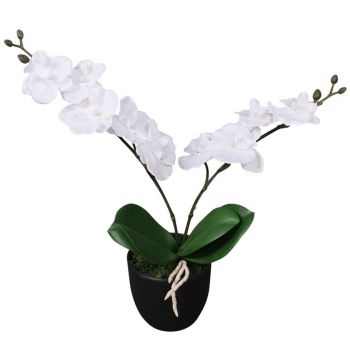 Plantă artificială orhidee cu ghiveci 30 cm alb