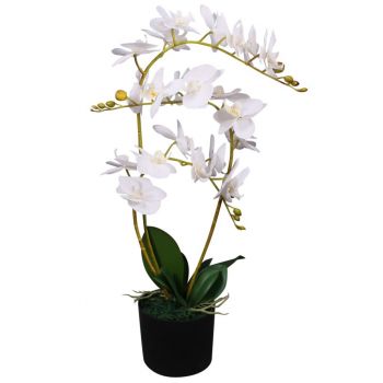 Plantă artificială orhidee cu ghiveci 65 cm alb