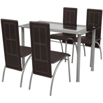 Set masă și scaune de bucătărie 5 piese Maro