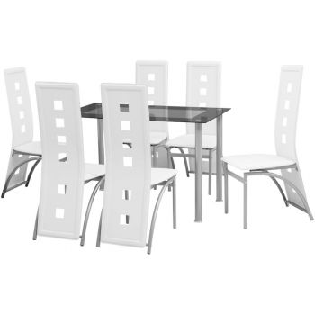 Set masă și scaune de bucătărie 7 piese Alb