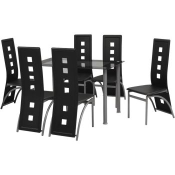 Set masă și scaune de bucătărie 7 piese Negru