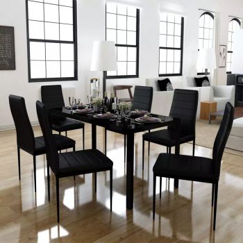 Set masă și scaune de bucătărie 7 piese negru