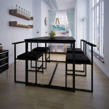 Set masă și scaune de bucătărie negru 5 piese