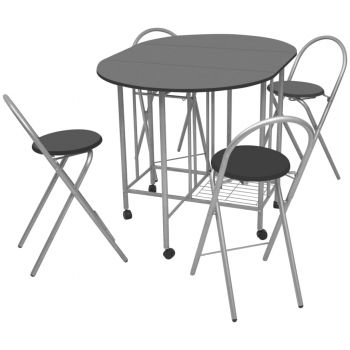 Set masă și scaune de bucătărie pliante MDF negru 5 piese