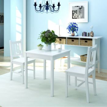 Set masă și scaune din lemn de pin trei piese alb