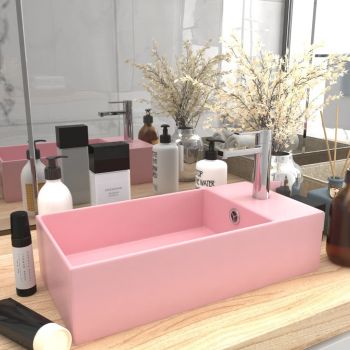 Chiuvetă de baie cu preaplin roz mat ceramică ieftin