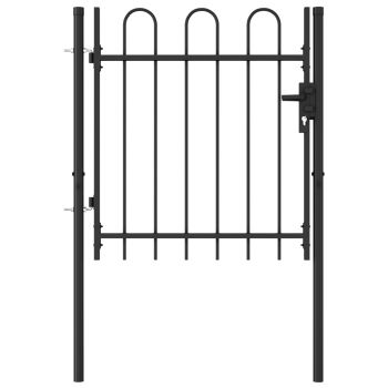 Poartă de gard cu o ușă vârf arcuit negru 1 x 1 m oțel