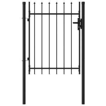 Poartă de gard o ușă cu vârf suliță negru 1 x 12 m oțel