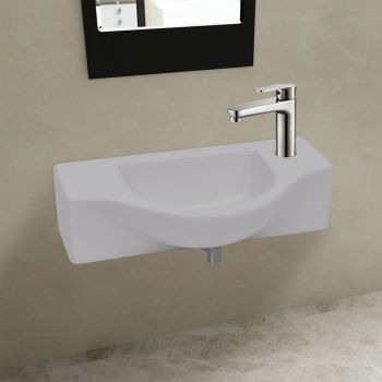 Chiuvetă de baie din ceramică gaură pentru robinet și preaplin alb ieftin