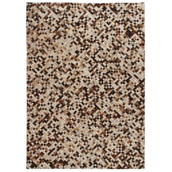 Covor piele naturală mozaic 120x170 cm pătrat maro/alb ieftin