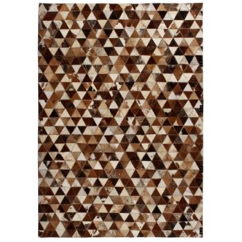 Covor piele naturală mozaic 120x170 cm Triunghiuri Maro/alb ieftin