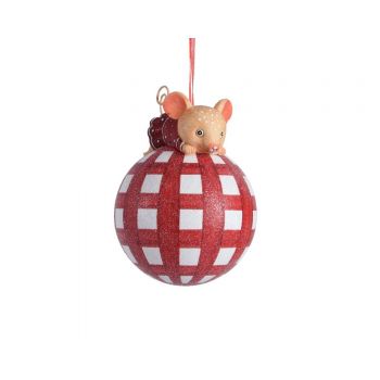 Glob Girl mouse, Decoris, Ø8 cm, sticla, rosu/alb ieftina
