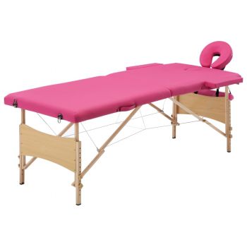 Masă de masaj pliabilă 2 zone roz lemn