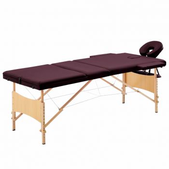 Masă de masaj pliabilă 3 zone violet lemn