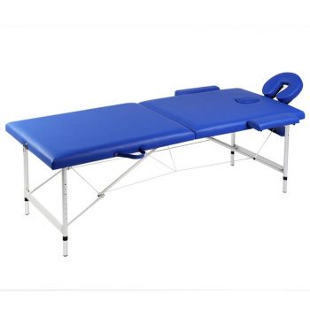 Masă masaj pliabilă 2 zone albastru cadru aluminiu
