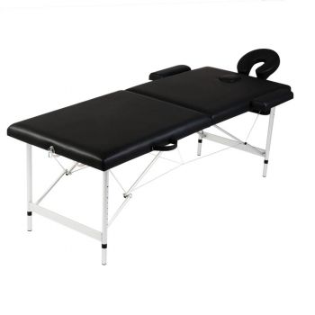 Masă masaj pliabilă 2 zone negru cadru aluminiu