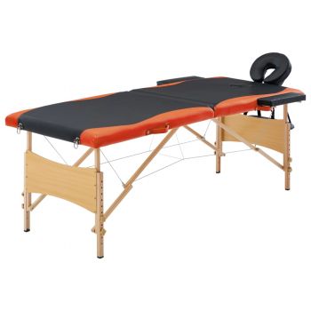 Masă pliabilă de masaj 2 zone negru și portocaliu lemn