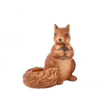 Suport pentru lumanare Squirrel, Decoris, 7.5x9.5x11 cm, teracota, maro