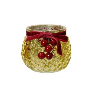Suport pentru lumanare Velvet ribbon and berry, Decoris, 8x7 cm, sticla, auriu ieftina