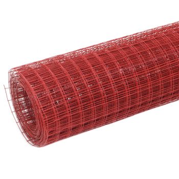 vidaXL Plasă de sârmă găini, roșu, 10 x 0,5 m, oțel cu înveliș PVC