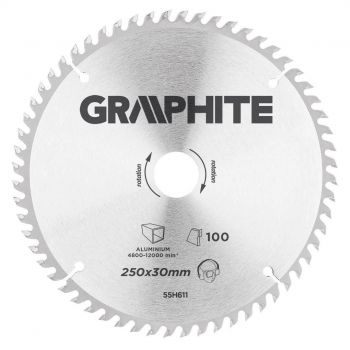 Disc circular vidia, pentru aluminiu, 100dinti, 250x30 mm, Graphite