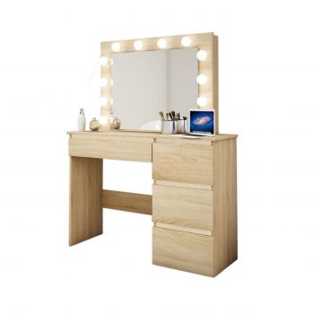Masa de toaleta/machiaj, stejar, cu oglinda si LED-uri, 94x43x141 cm
