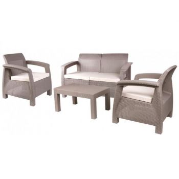 Set mobilier gradina/terasa, cappuccino, ratan sintetic, 1 masa, 2 scaune, 1 canapea, Antigua