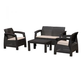 Set mobilier gradina/terasa, maro/cafeniu, 1 masa, 2 scaune,1 scaun dublu, Antigua