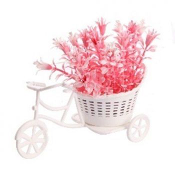 Tricicleta mare cu planta decorativa artificiala roz, ghiveci cu flori, GLN 523A