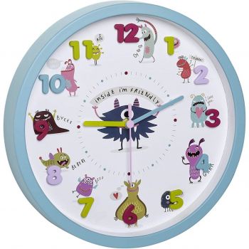 Ceas de perete pentru copii, silentios, cu animale si cifre 3D, TFA Little Monsters 60.3051.20