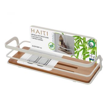 Etajera baie, Feridras Haiti, din metal si bambus, 1 raft, alb