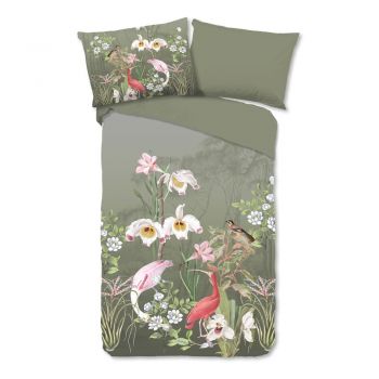 Lenjerie de pat verde din bumbac pentru pat de o persoană 140x200 cm – Good Morning ieftina
