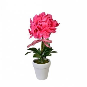 Bujor roz decorativ artificial in ghiveci ,Plastic, 30 cm