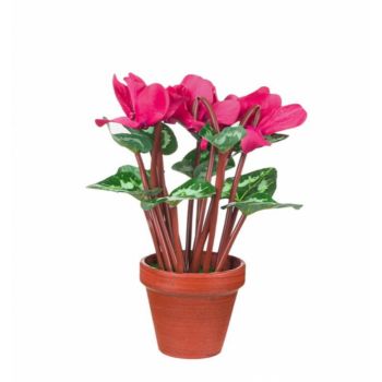 Floare decorativa artificial in ghiveci ,Plastic, Roz-Verde, 27 cm