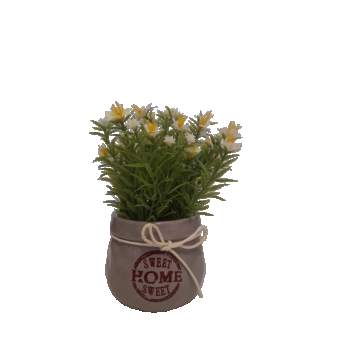 Floricele artificiale decorative in ghiveci ceramic Sweet home, 19 cm, Alb Verde