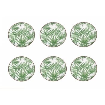 Set 6 farfurii pentru servire din portelan cu design Frunze tropicale, 19 cm