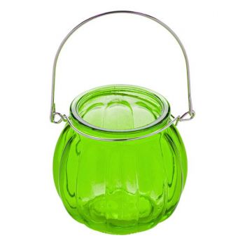 Borcan decorativ tip vaza cu maner,sticla,verde,7.5x8 cm ieftin