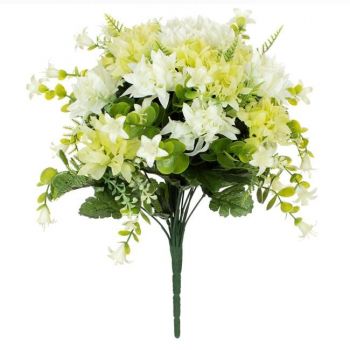 Buchet decorativ artificial cu flori de crizanteme albe,plastic,34 cm