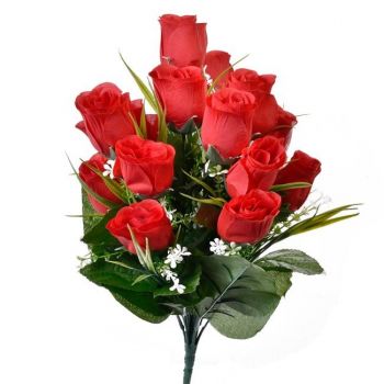 Buchet decorativ artificial cu flori de trandafiri rosii,plastic,40 cm