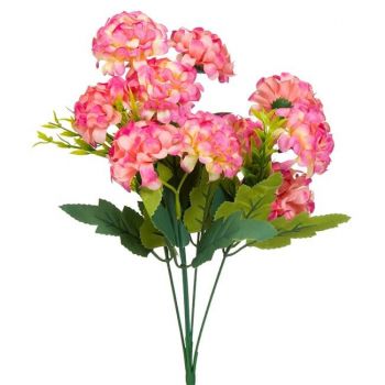 Buchet decorativ artificial cu flori hortensie,roz,plastic,37 cm